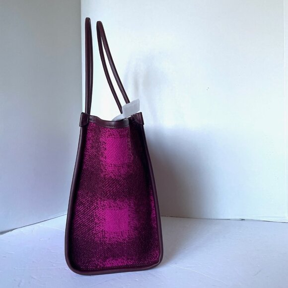 Kate Spade Ella Plaid Tweed Tote Medium Bright Rose Black Shoulder Bag - Picture 7 of 13
